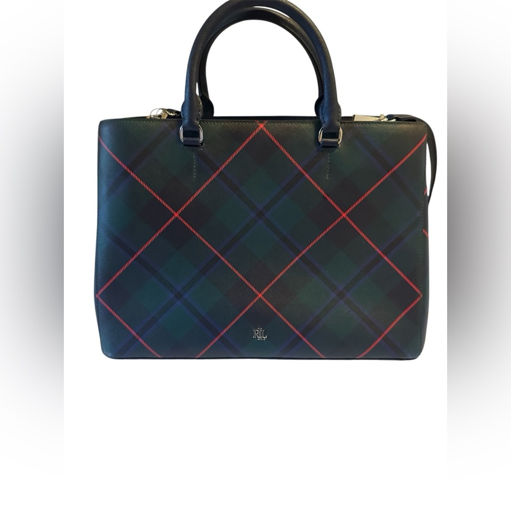 Ralph Lauren Tartan Plaid Tote in Green and Blue - Picture 6 of 13